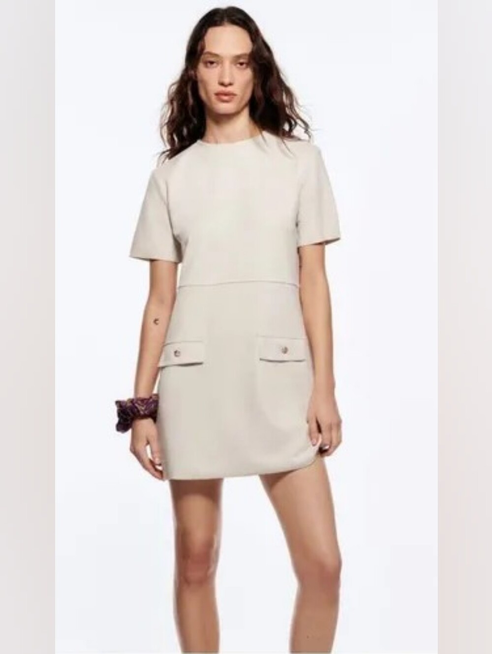 Zara cream mini dress with pockets, size L. Brand new with tags #mini #pockets